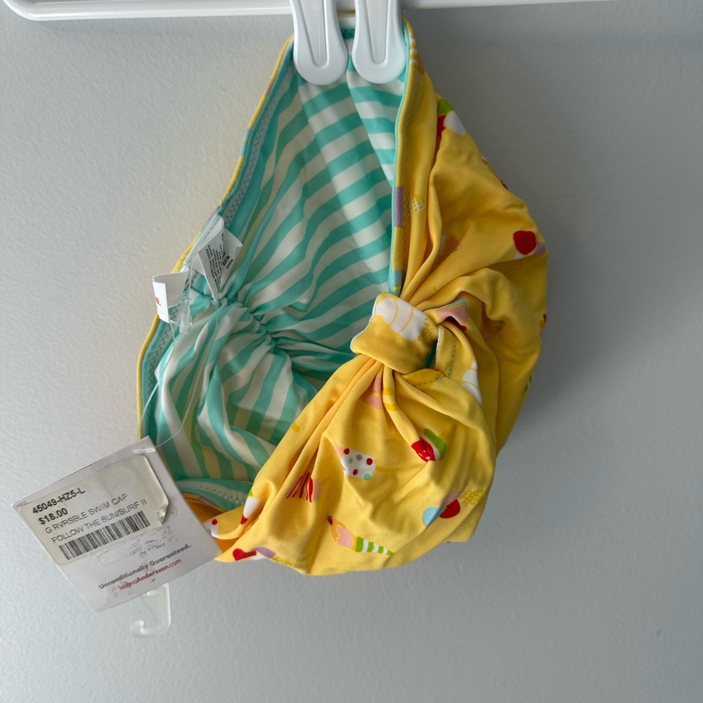NWT, Kids Yellow and Blue Striped swim cap